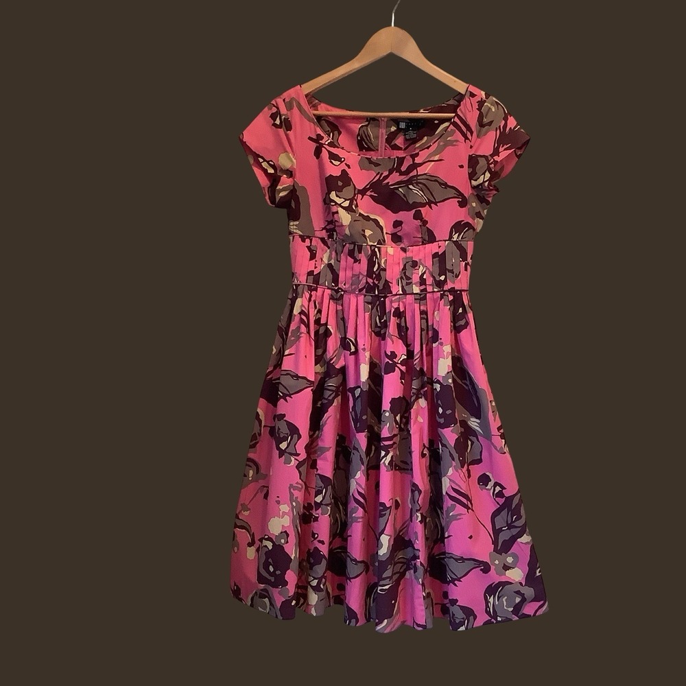 Carole Little Pink Floral Party Dress Retro Circle Skirt Garden Party Dress Sz 6
